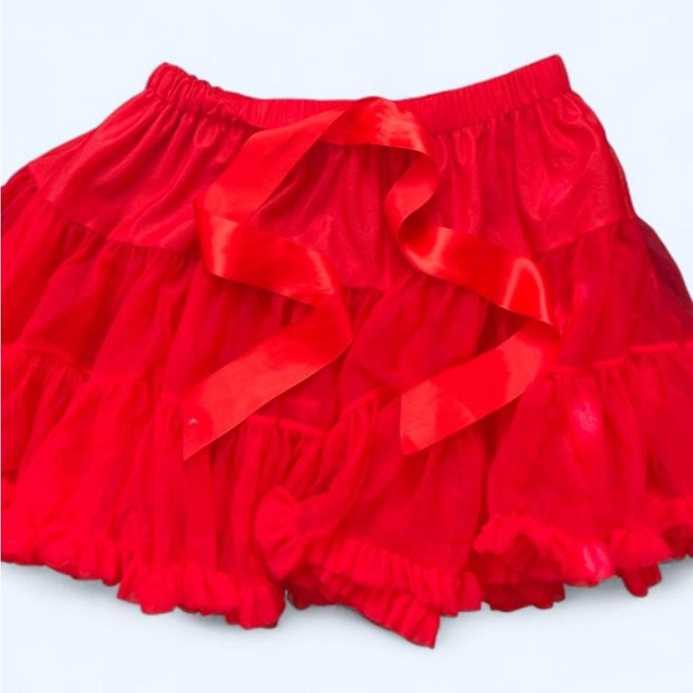 Red Ruffled Petticoat Skirt with Bow
